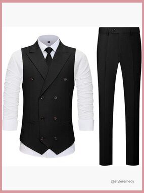 Men's Double Breasted Suit Vest Pants Set 80% Polyester 20% Viscose